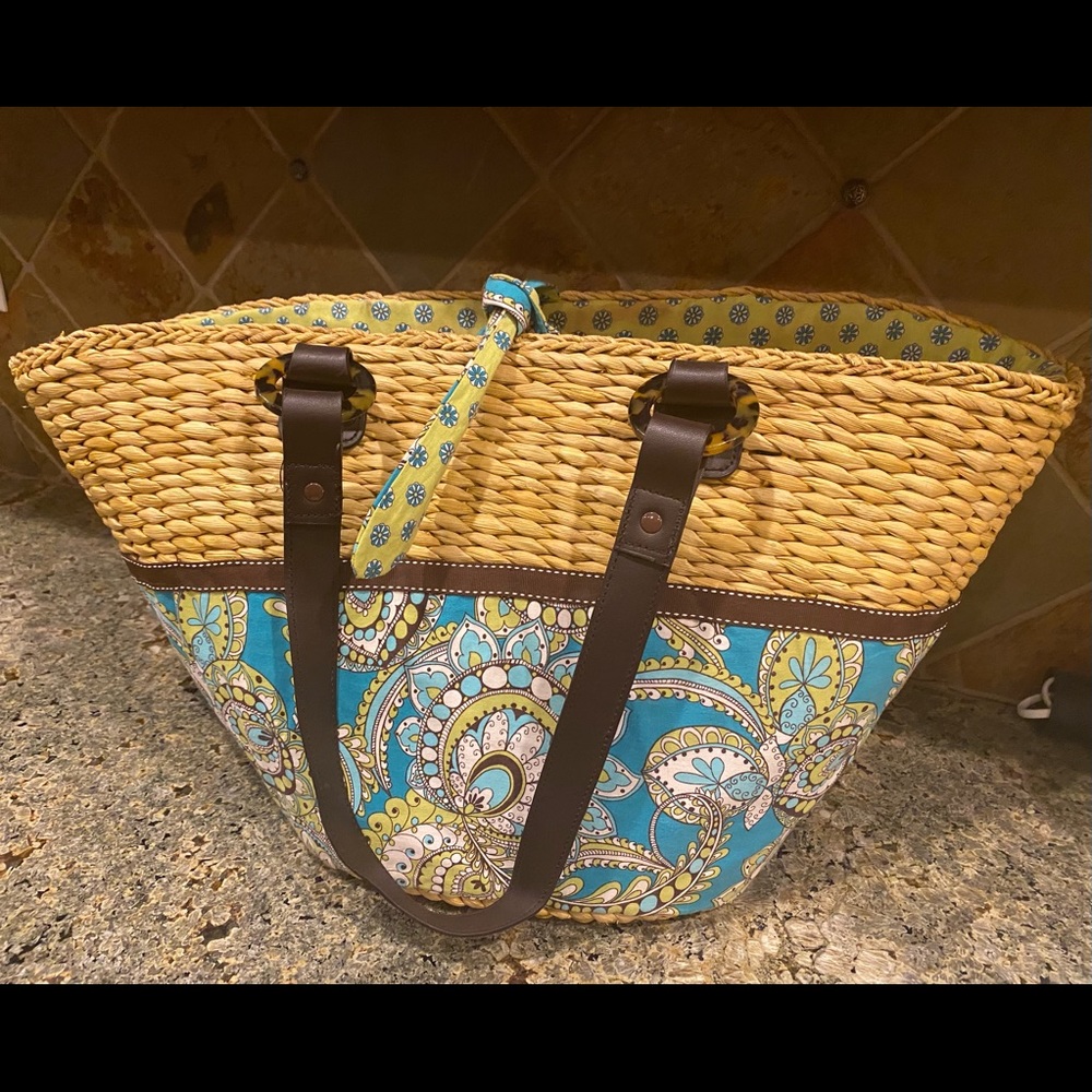 Vera Bradley Large  Paisley Straw Tote Bag